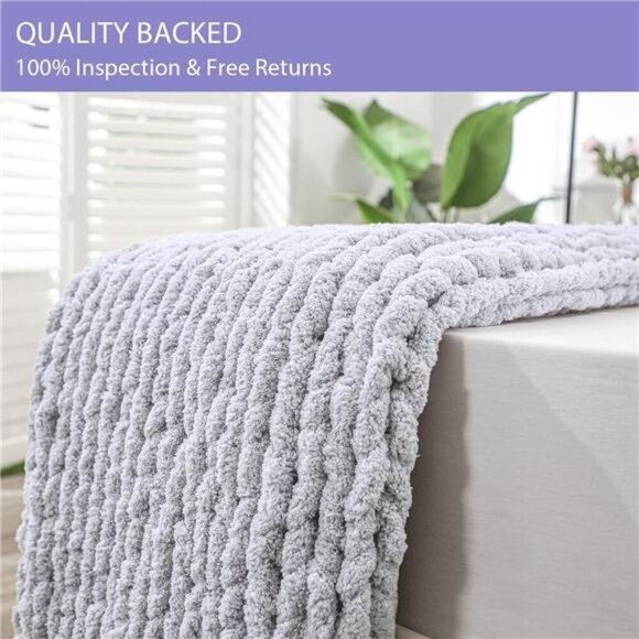 Chunky Knit Blanket Throw 51"x63", 100% Hand Knitted Chenille Throw Blanket - Picture 6 of 8